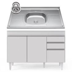 Balcão Gabinete com Pia Inox 120cm Michigan Branco - Lumil