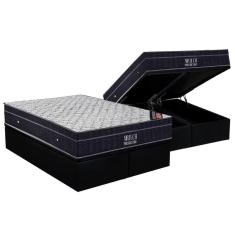 Cama Box Baú Queen: Colchão Molas Bonnel Ortobom Nanolastic Airtech Progressive + Base CRC Suede Black(158x198)