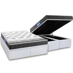 Cama Box Baú King: Colchão Espuma Probel D23 Guarda Costas Black + Base CRC Courano White(193x203)