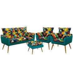 Namoradeira e 2 Poltronas Beta com Puff Lunar F-015 Sued Estampado Col