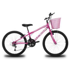 Bicicleta Infantil Aro 24 KOG Feminina 18 Marcha 3x8 Velocidades com Cestinha para Meninas Pink Branco