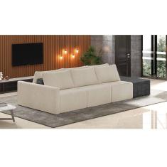 Sofá Ilha 3 Lugares Living 342cm Modulado Lary Bouclê Pu Pto K01 Cor Cinza Claro