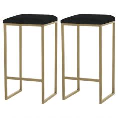 Kit 2 Banqueta Billie Base Gold Veludo Preto Gran Belo