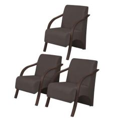 Kit 3 Poltronas Vênus de 1 Lugar Braço Madeira  DSalla Suede - D Salla