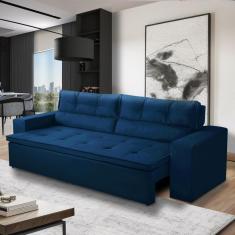 Sofá Retrátil e Reclinável 3 lugares com Molas 2,00m Vegas Suede Azul Adonai Estofados