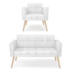 Kit 1 Sofá Namoradeira e 1 Poltrona Elisa Corano Pés Palito Natural - D`Rossi