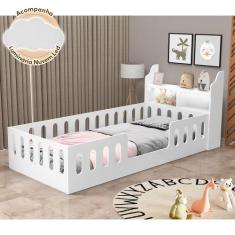 Cama Infantil Montessoriana Helo Solteiro Kit  Nicho e Led Branca Acom