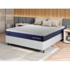 Conjunto Cama Box c/ Molas Ensacadas Lagras Azul Casal 138x188x66 - Ki