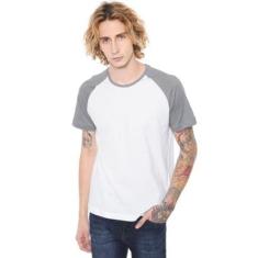 Camiseta Raglan Básica Branca com Cinza 100% Algodão-Masculino
