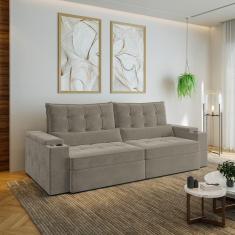 Sofá Retrátil e Reclinável com Porta Copos e Usb 4 Lugares 260cm Embaúba Extra Cabecasa Madeiramadei Cinza Claro Fosco