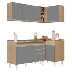 Armário De Cozinha Modulado De Canto Esquerdo 4 Peças Cp48 Com Pia Inox Castanho/cinza - Lumil