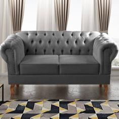 Sofá 2 Lugares Decoração Sara Recepção Dom Pedro Chesterfield Cinza grafite
