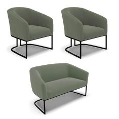 Sofá Namoradeira e 2 Poltronas Industrial Pto Stella Bouclê Menta D03 - D`Rossi