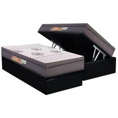 Cama Box Baú Solteiro: Colchão Anatômico Polar D28 Orthopremium Grey + Base Crc Suede Black (88x188)