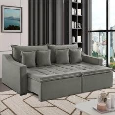 Sofá 3 Lugares 234cm Retrátil e Reclinável Amy Veludo Cinza