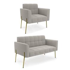 Namoradeira e Poltrona Pé de Ferro Dourado Elisa Bouclê Cinza D03 - D`Rossi