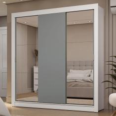 Guarda-Roupa Casal 3 Portas de Correr com Espelhos 2 Gavetas Branco/Cinza Sublime Madesa