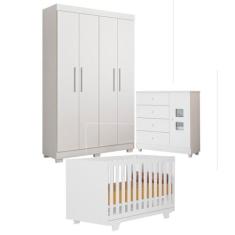 Quarto de Bebê com Berço Mini Cama, Cômoda1 Porta 4 Gavetas e Roupeiro