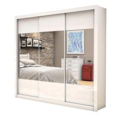 Guarda Roupa Casal Califórnia 3 Portas e 4 Gavetas Com Espelho Branco