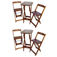 Kit 2 Conjuntos Bistrô Mesa Com 2 Banquetas Dobráveis De Madeira Personalizada Jack - Imbuia