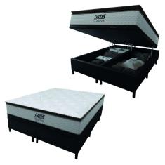 Cama Box Baú Queen Colchão Molas Ensacadas Tower 158x198x75cm Branco / Preto Gazin - Suporta até 120kg por Pessoa