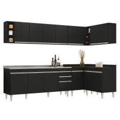 Armário De Cozinha Modulado De Canto 7 Peças Cp36 Com Pia Inox Preto - Lumil