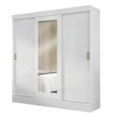 Guarda Roupa Casal Mônaco 3 Portas de Correr 2 Gavetas MDP com Espelho Branco Maxel Móveis