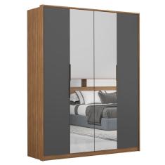 Guarda Roupa Casal 4 Portas Amendola-grafito 3 Gavetas Attore D02 MDP com Espelho Mpozenato