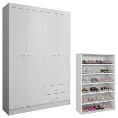 Guarda Roupa Casal Louise 4 Portas de Bater 2 Gavetas MDP Branco Brilho AJL Móveis