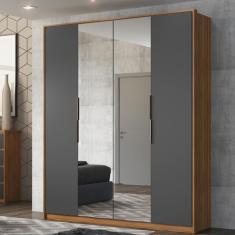 Guarda Roupa Casal Attore 4 Portas de Bater 3 Gavetas MDP Amêndola Grafito Demóbile