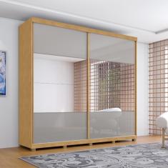 Guarda Roupa Casal Aroeira 2 Portas de Correr 4 Gavetas MDF com Espelho Naturalle-Off White Casa H