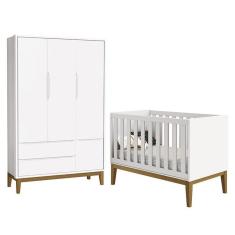 Jogo de Quarto Infantil Guarda Roupa 3 Portas e Berço Classic com Pés Amadeirado - Reller Móveis
