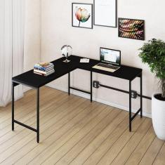 Mesa de Escritório em L Estilo Industrial 135x140cm Active Preto Onix/Preto