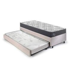 Bicama Box Solteiro com Colchão Adapto Ecoflex Molas Ensacadas Suede 88x188cm Bege