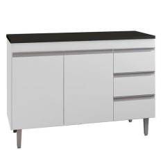 Balcão de Cozinha Andréia Branco com Tampo 100 cm Preto Fosco  AJL - A