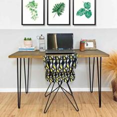 Mesa para Escritório de Ferro e Madeira 120cm Hairpin Industrial Tabac