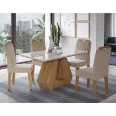 Conjunto Sala de Jantar Ágata 130X80 Tampo em MDF/Vidro 4 Cadeiras Pao
