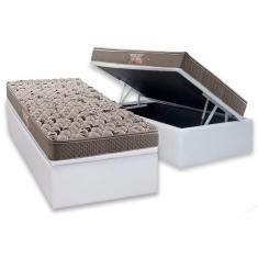 Cama Box Baú Solteiro: Colchão Anatômico Herval AG65 Fort Black Firme + Base CRC Courano White (88x188)