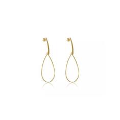 Brinco Grande de Fio e Gota Vazada Folheado em Ouro 18k - Floratta Joi