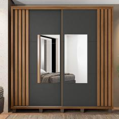 Roupeiro 2 Portas Ancona Cinamomo Grafite com Espelho - CasaH