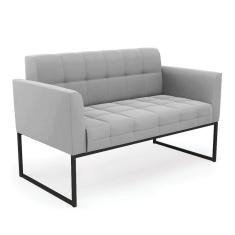 Sofá Namoradeira Elisa Suede Cinza Base Metálica Industrial Preto - D'rossi