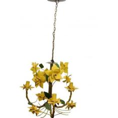 Lustre Artesanal para Varanda Rustico de Ferro Com Flores 03 Bocas