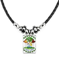 DIYthinker Colar Belize National Emblem Country Feito à Mão com Pingente de Corda de Couro