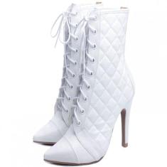 Bota Bico Fino Feminina Branco (36, Preto)