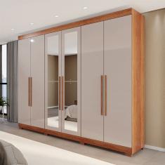 Guarda-Roupa Casal Eldorado Premium 6 Portas 6 Gavetas com Espelho com Pés 100% Mdf Cinamomo/Off White - Pnr Móveis