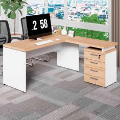 Mesa em L Escritório 1,50m Gaveteiro 4 Gavetas Pé Painel F5 - F5 Offic