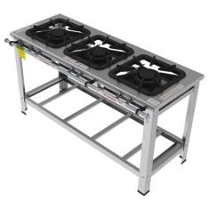 Fogão Industrial Inox Gastromaq 3 Bocas Linha Dupla FGI403LD