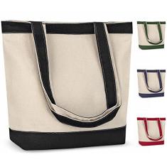CUSTOMIZE123 Sacola de lona com alças para mulheres, bolsa de pano reutilizável para mantimentos e compras - sacola de algodão em branco, adequada para projetos DIY - PESADA - 40,6 cm x 36,8 cm com