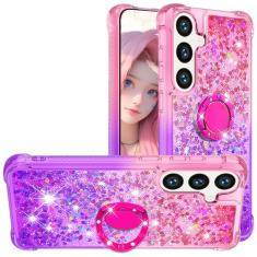 CCSmall Linda capa para Samsung Galaxy S24 FE (não S24) com suporte para mulheres, capa de telefone brilhante brilhante com brilho líquido gradiente flutuante capa de areia movediça para Samsung