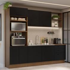 Armário de Cozinha Completa 250cm Rustic/Preto Agata Madesa 01, Rustic